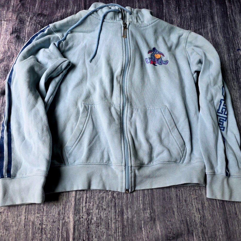 VTG Y2K Eeyore Full Zip Hoodie Sweatshirt Size Medium Disney Pooh Cotton Blend
